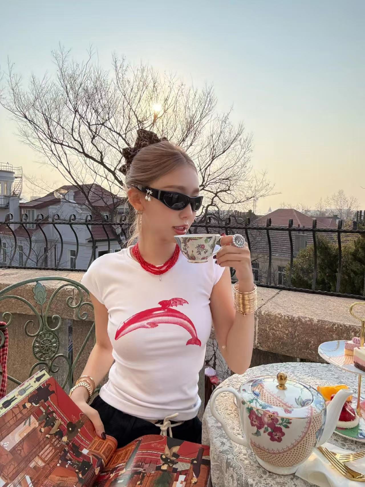 High-quality pure cotton 210g 40 pieces Odale 92 cotton 8 spandex printed hot girl slim short-sleeved T-shirt for women
