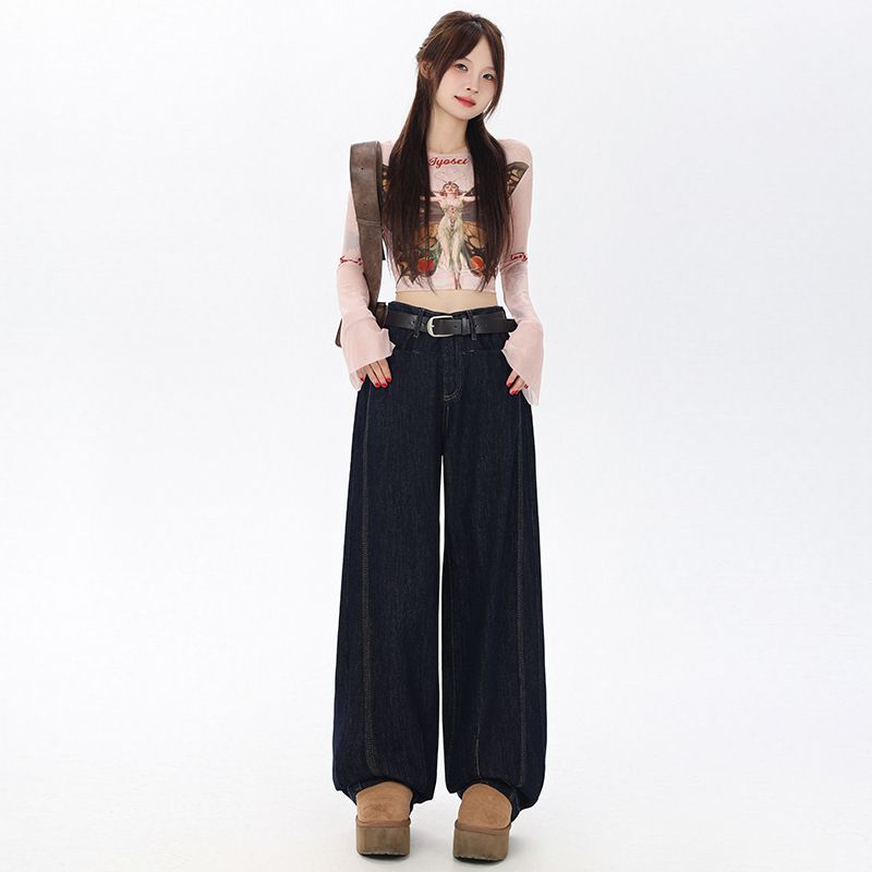 Real shot of 2025 spring fashion new scimitar straight pants for women's original color without fading jeans