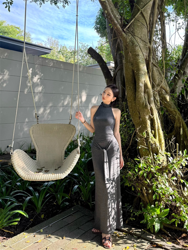 Real shot of fashionable pure and lustful hot girl turtleneck vest top skirt suit