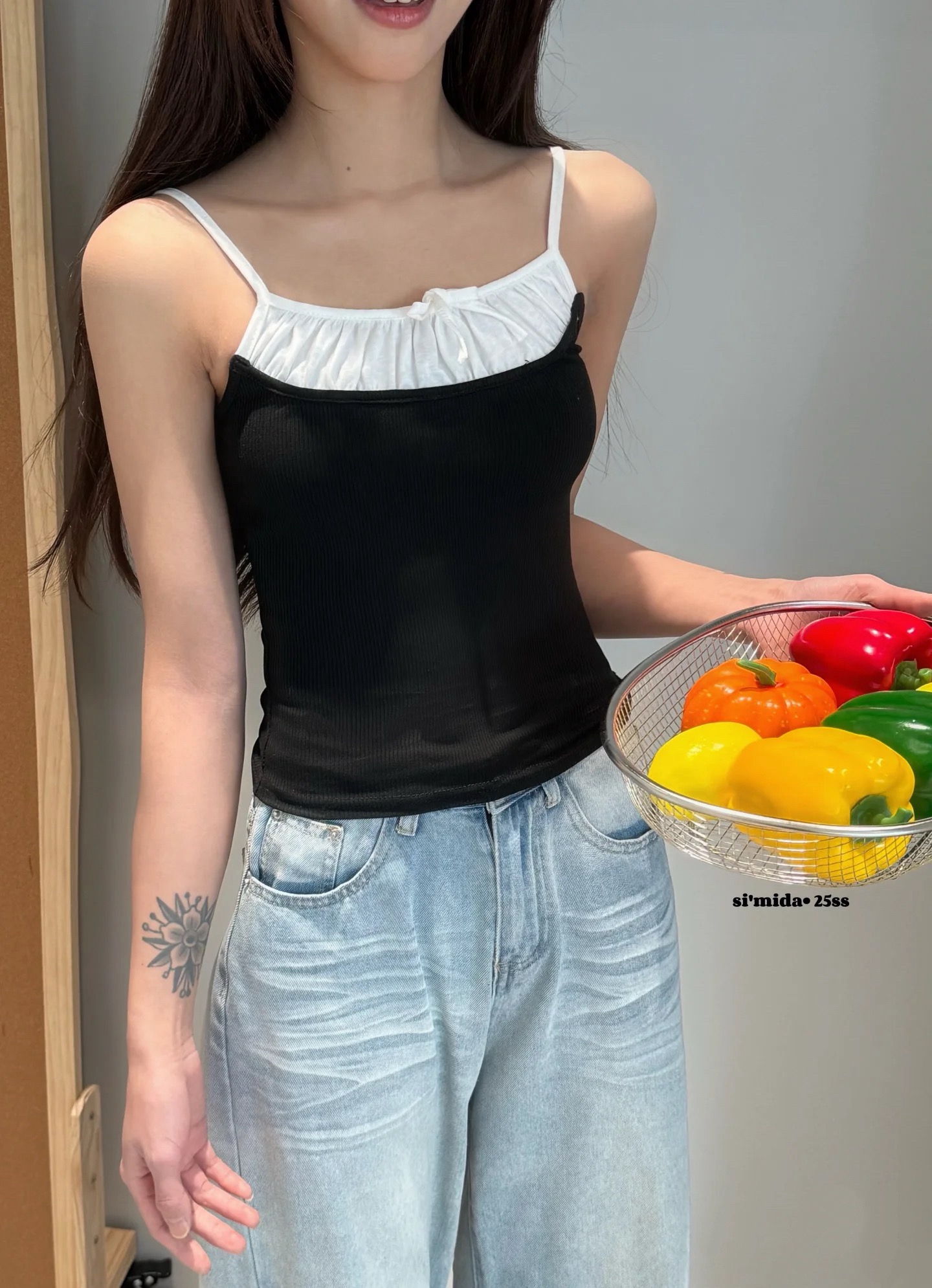 撞色無袖露肩上衣辣妹遮肉吊帶小背心女2025春夏新款