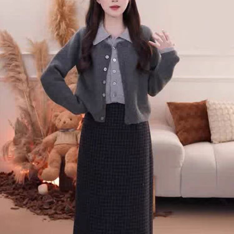 早春季穿搭假兩件針織毛衣外套女2025新款高級感短款開衫外搭上衣