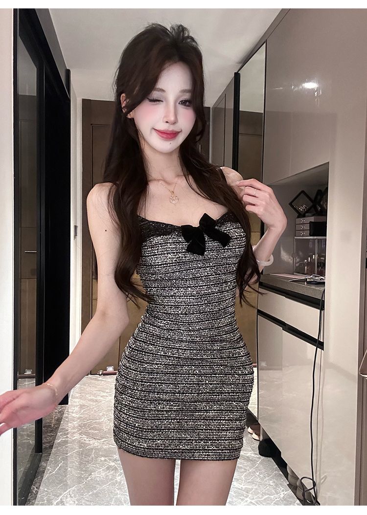 法式蝴蝶結小香風吊帶收腰氣質設計感短裙夏季