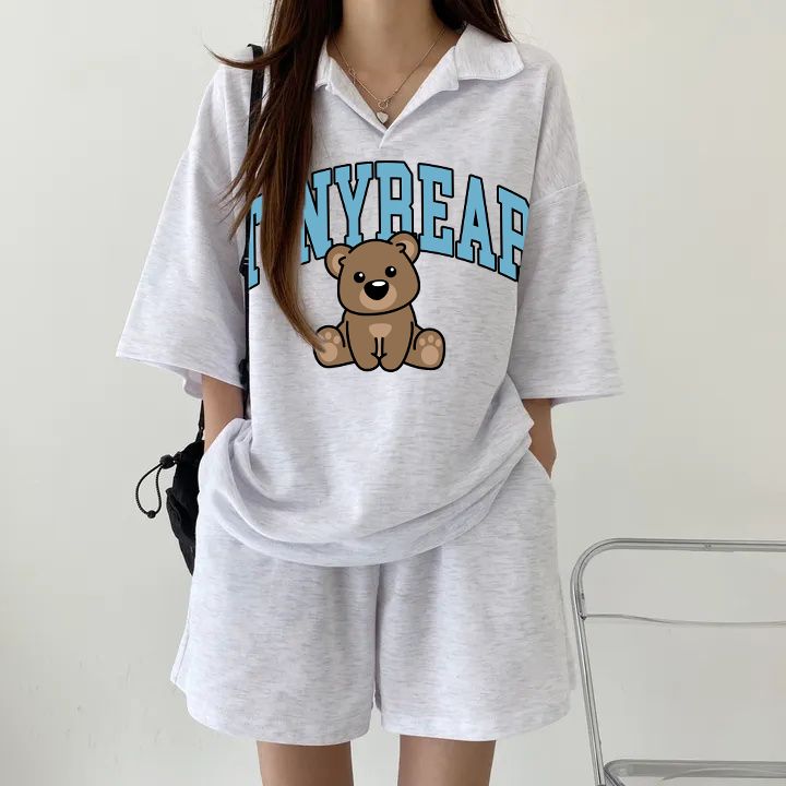 New cotton summer polo collar casual sports suit women's two-piece set 2025 small Korean short-sleeved two-piece set