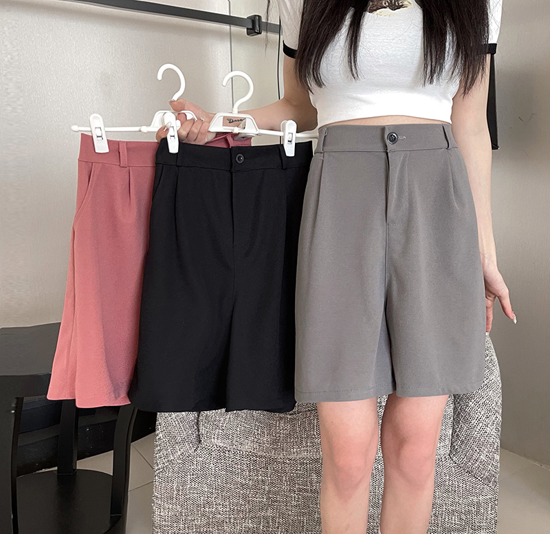 實拍   夏季西裝短褲女韓版寬鬆休閒高腰闊腿褲