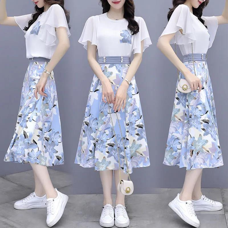 連衣裙套裝女夏季2025年時尚顯瘦流行氣質碎花半身裙兩件套女