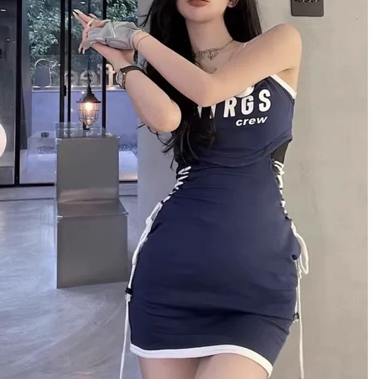 吊帶連衣裙女夏日多巴胺穿搭美式甜辣妹純欲風小個子包臀裙子