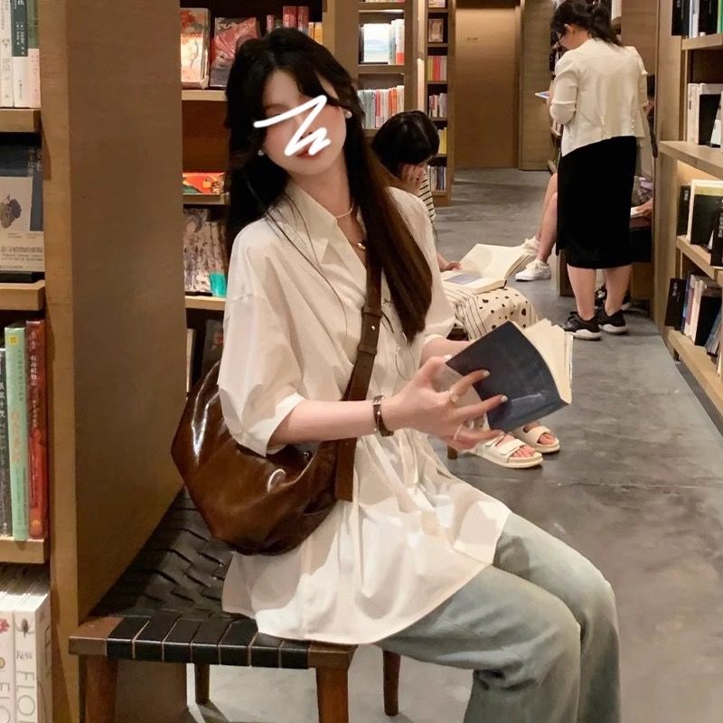 Official photo Original fabric Three-standard white v-neck shirt for women in summer new waist-pinching design short-sleeved shirt
