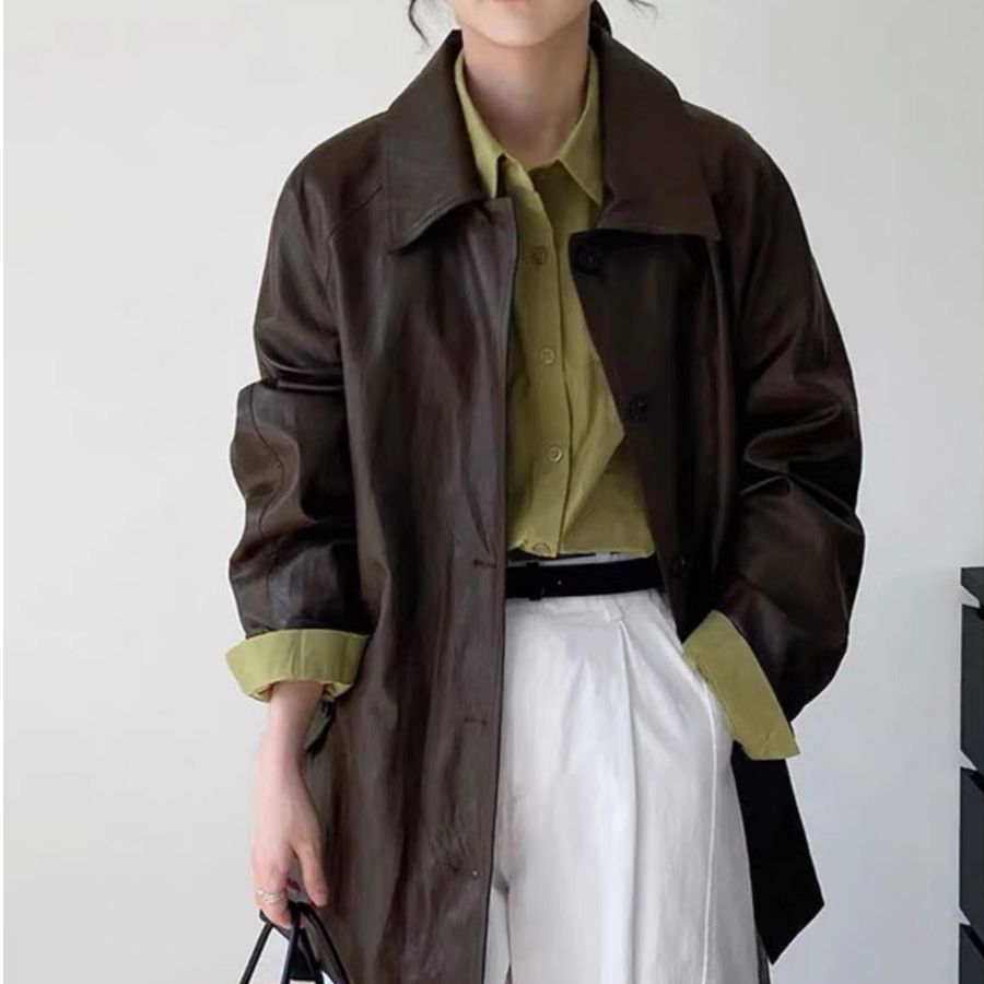 Coffee leather jacket for women 2025 new high-end style this year's popular jacket for small people in early spring