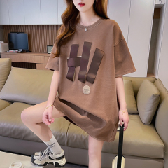 實拍2025夏季韓版寬鬆中長款重工織帶大碼女裝上衣T恤女