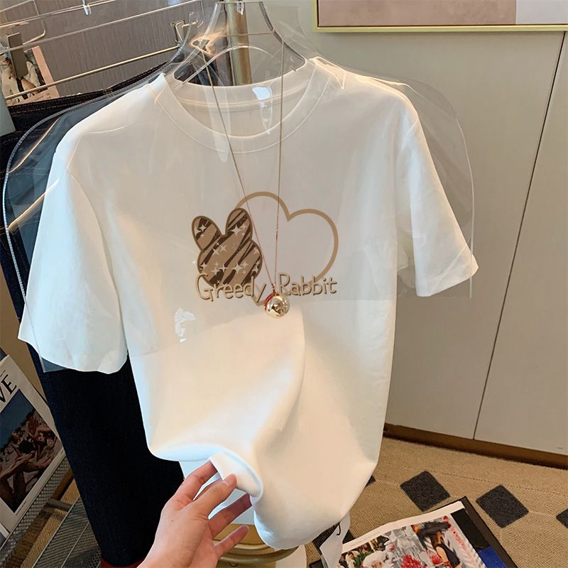 Official photo heavyweight/combed pure cotton back collar with seam edges S-XXXL summer short-sleeved T-shirt for women