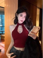 Modal cotton with chest pad hollow neck suspender vest women's design pure base top