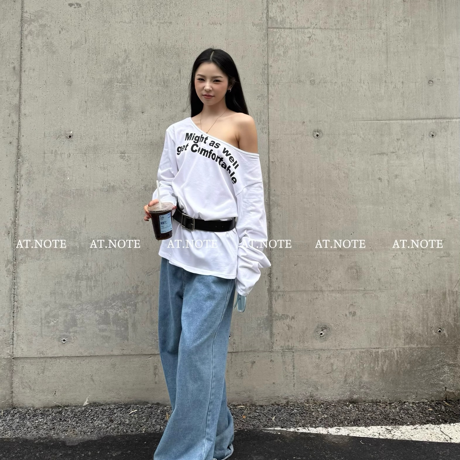 Pure cotton early spring new letter printing fashionable off-shoulder loose long-sleeved T-shirt women's top