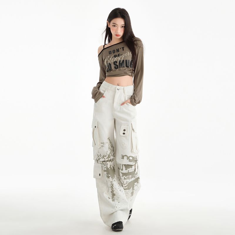 Real shot of 2025 spring fashion trend casual pants for women high waist work clothes wide-leg pants