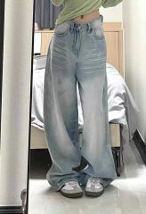 美式復古淺色水洗闊腿牛仔褲女春秋vibe風街頭辣妹直筒拖地長褲潮