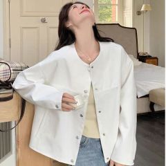 2025 Spring and Summer New White Hong Kong Style Casual Baseball Jacket Outerwear New Petite Size Trendy Jacket