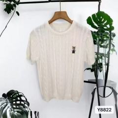 夏季新款韓版時尚圓領小熊刺繡麻花針織短袖上衣女