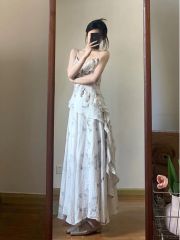 New Chinese Style 2025 Summer Collection Set Women's Lotus Edge Straps Top Relaxed Tailored Elegant Half Dress
