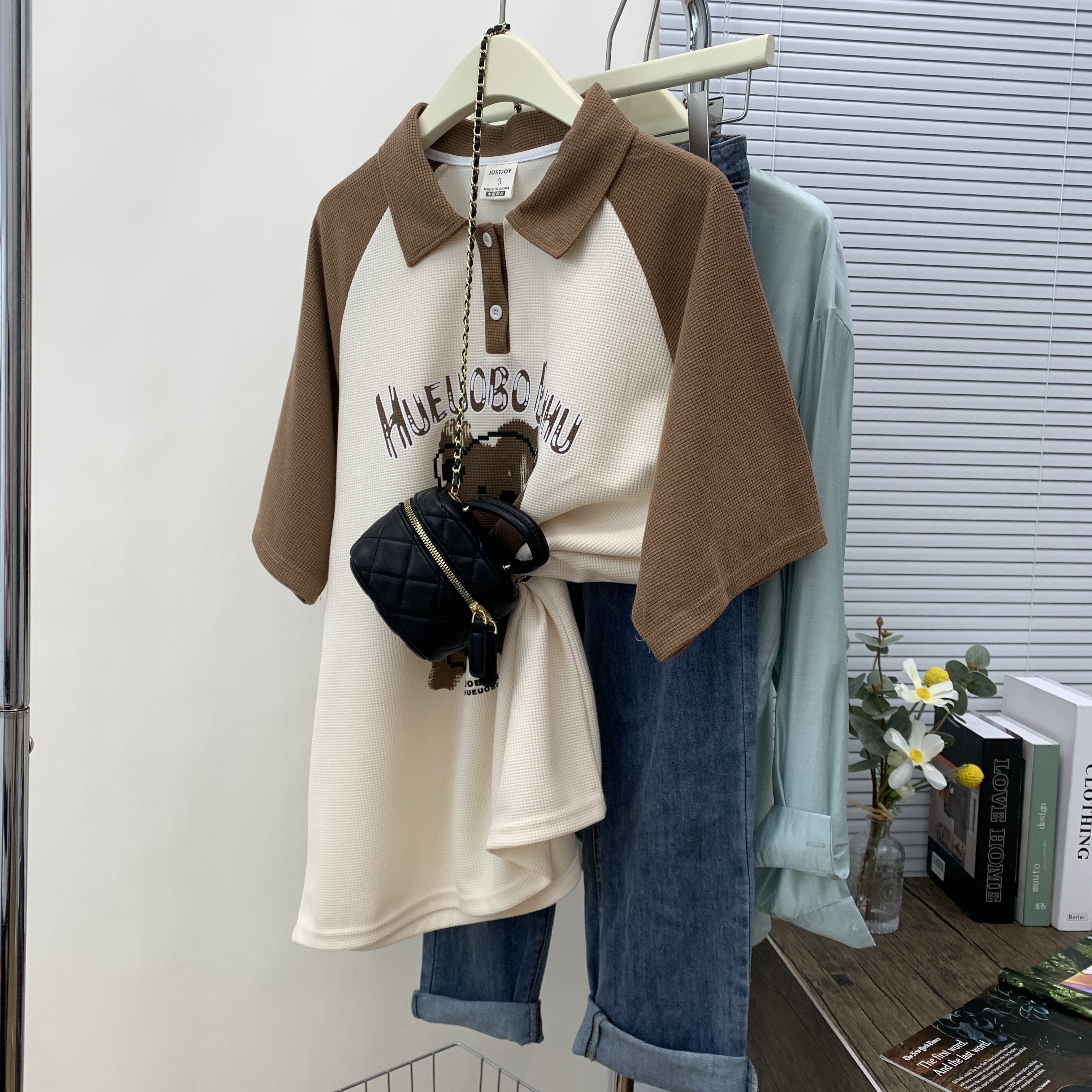 220g華夫格面料 夏季新款Polo領短袖T恤男女情侶款300斤大碼上衣