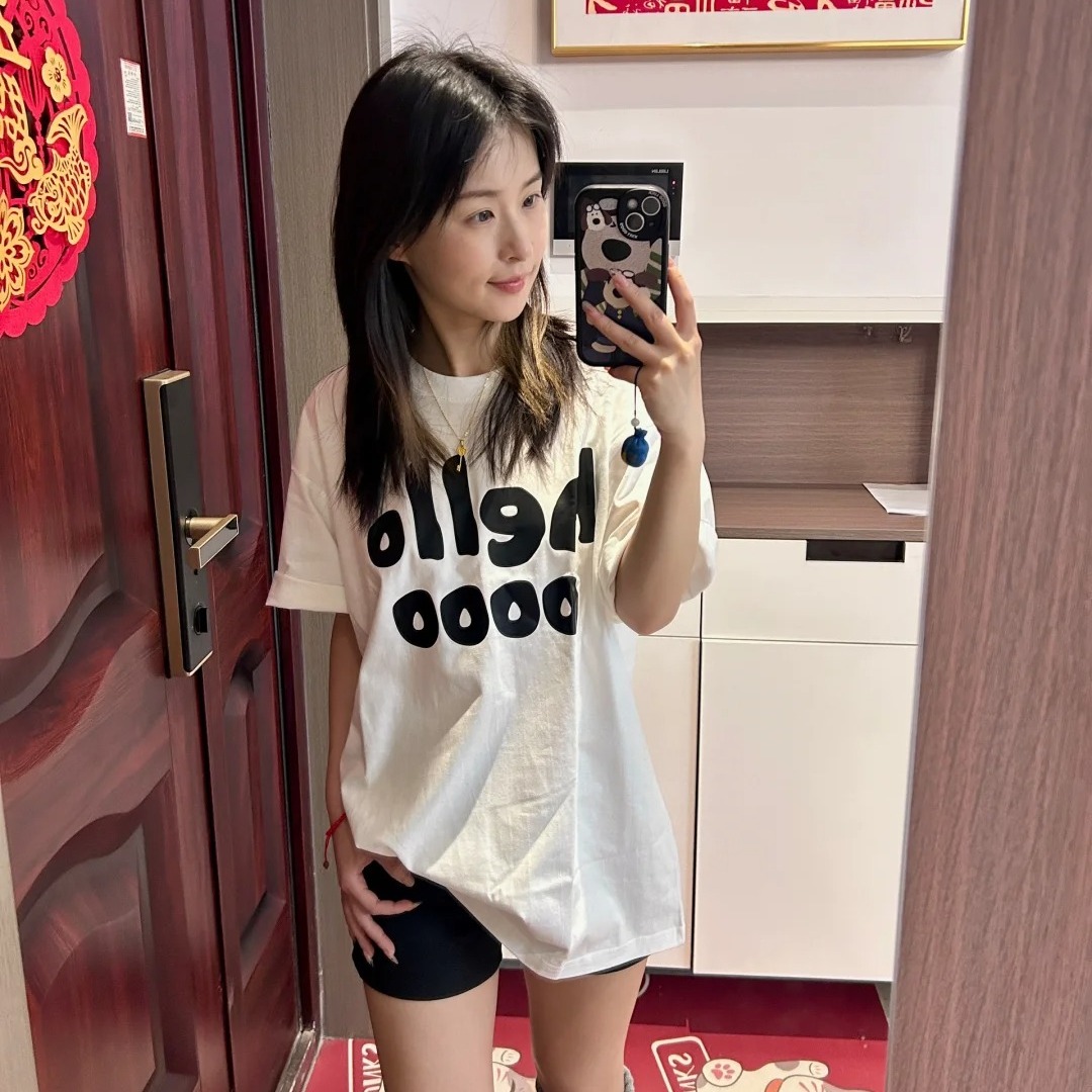 220g pure cotton American letter printing short-sleeved T-shirt for women's summer sweet girl loose round neck top
