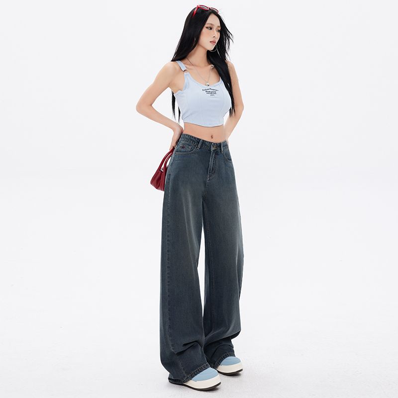 Real shot of 2025 spring fashion trend casual pants for women high waist drooping wide-leg pants