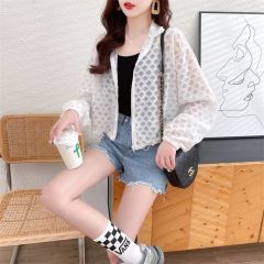 實拍2025春夏季質量超火短款襯衫鏤空鈎花立領防曬衣女