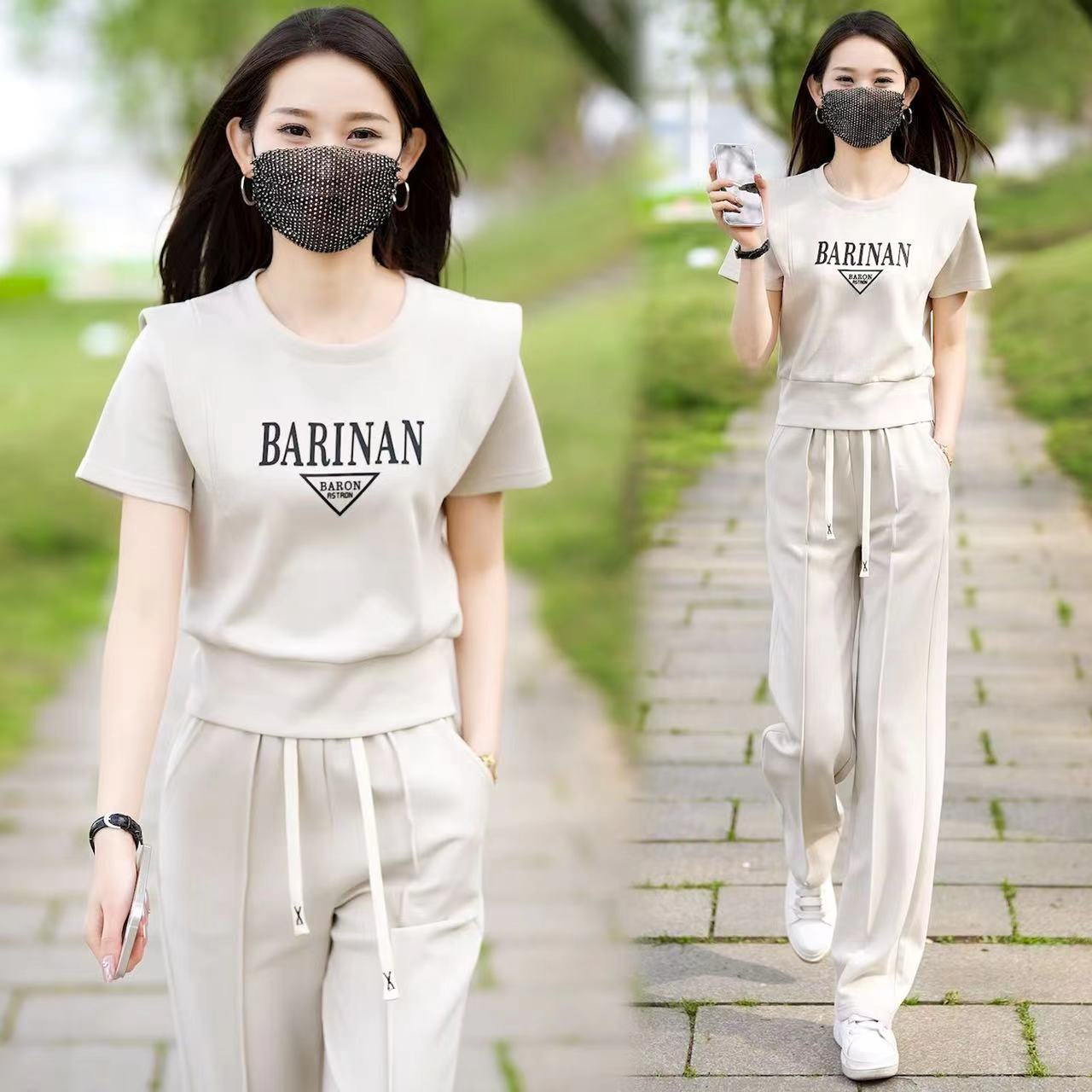 運動服套裝女夏2025新款時尚短袖長褲氣質減齡休閒兩件套