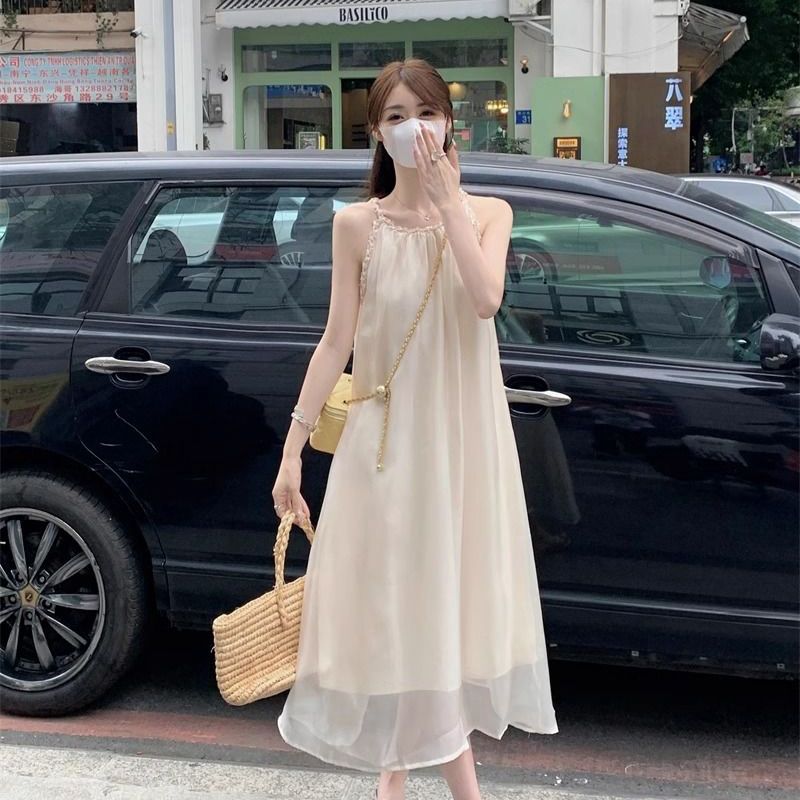 法式溫柔氣質吊帶連衣裙夏季2025年新款小個子顯瘦甜美過膝長裙子