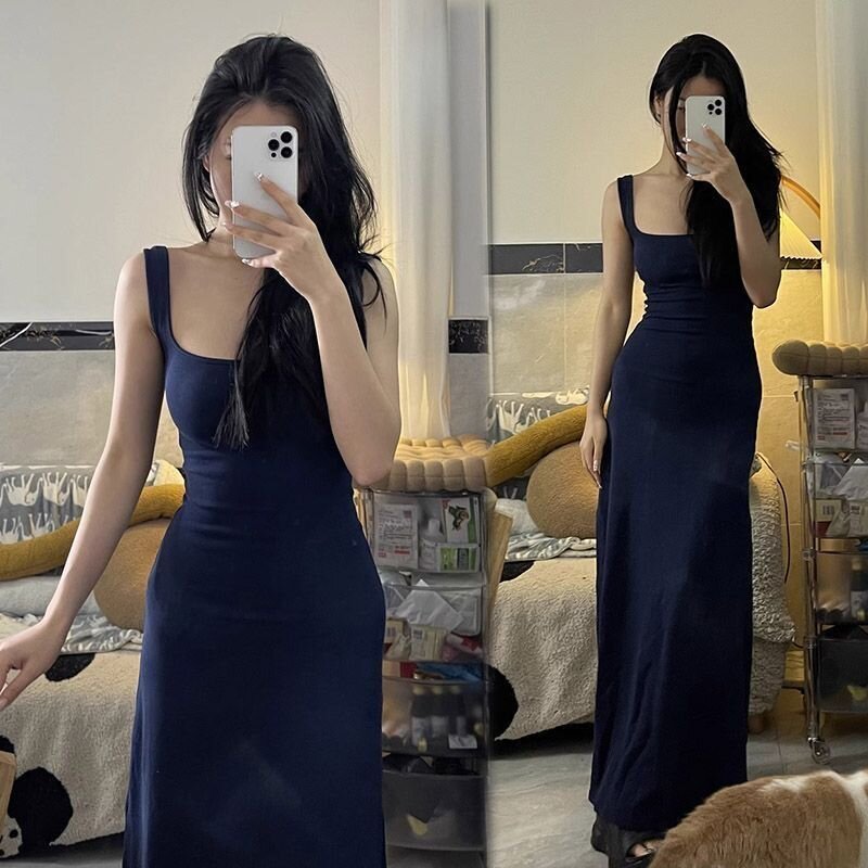 性感吊帶背心連衣裙女裝夏季海邊度假包臀長裙風情萬種的小媽裙子