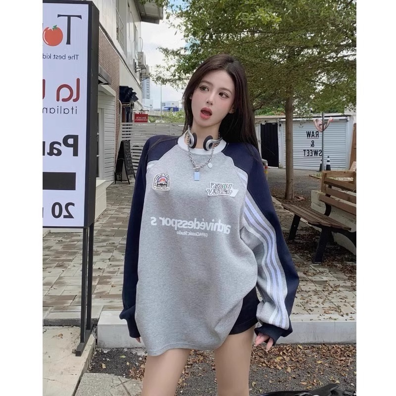 Original workmanship American letters long-sleeved pullover sweatshirt for women lazy loose slim college style contrasting top