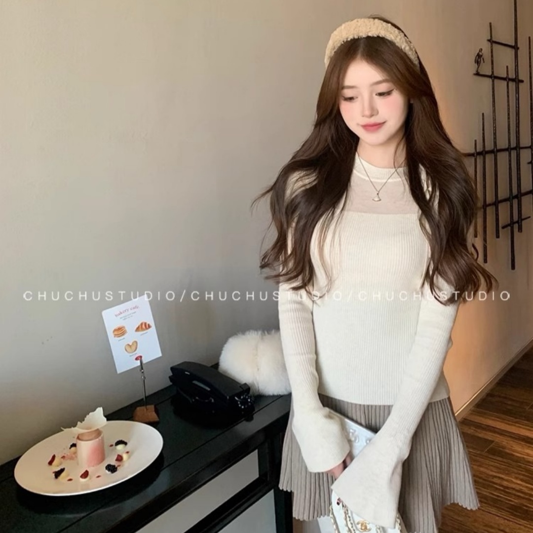 小仙倪子內搭打底衫女2025新款秋冬針織衫高級感超好看蝴蝶結毛衣