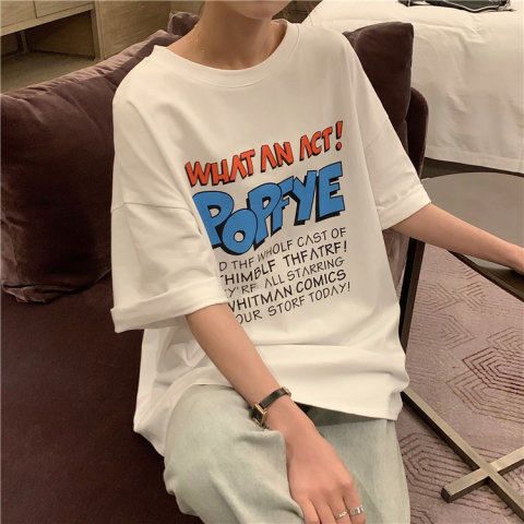 Half-sleeved girlish hip-hop top ins trendy super hot Cec large size Korean version oversize short-sleeved T-shirt for women loose