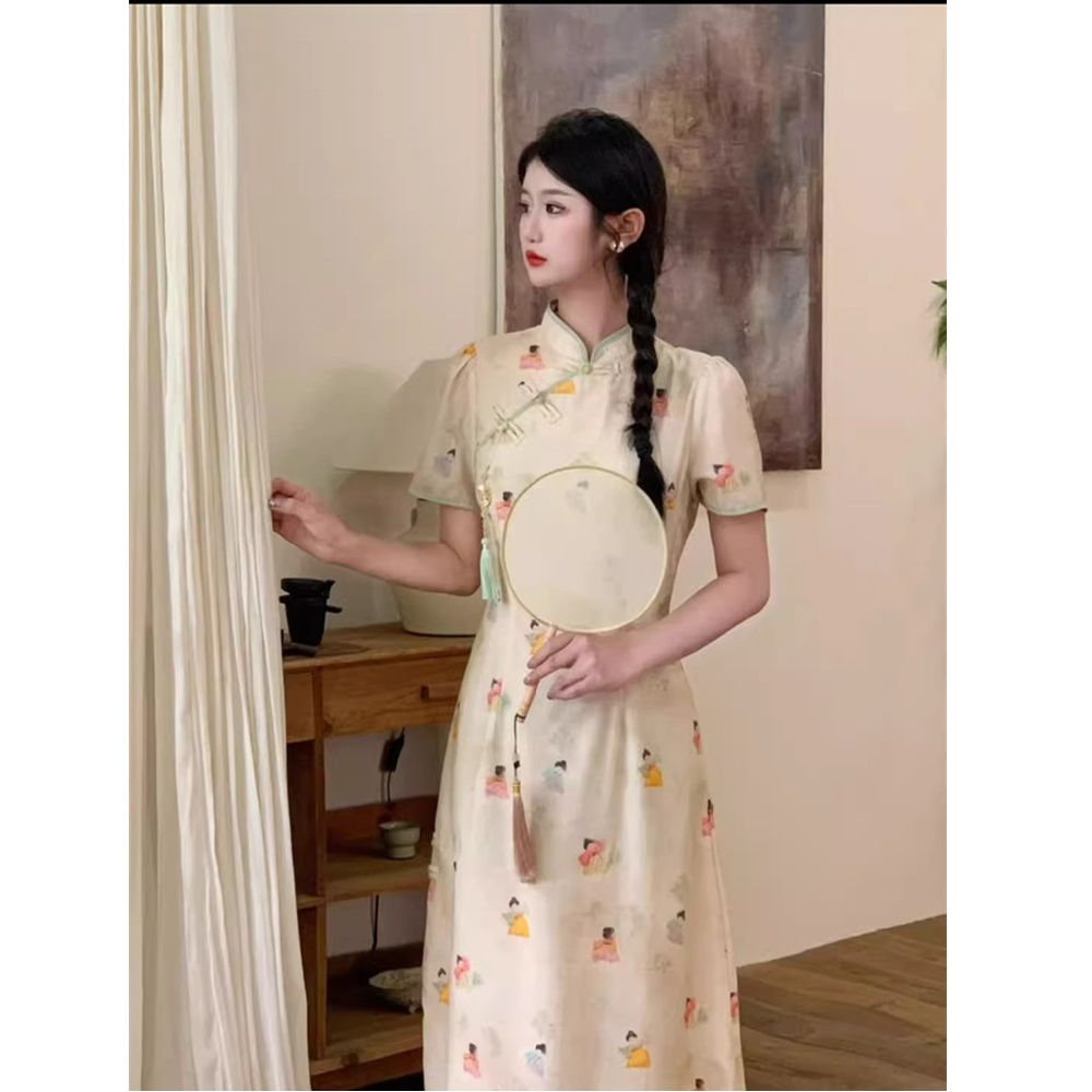 夏季學生新中式國風日常可穿復古小人改良旗袍連衣裙女設計感裙子