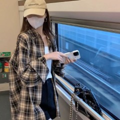 復古格子襯衫女韓版潮流春秋設計感薄款外套寬鬆慵懶風百搭襯衣服