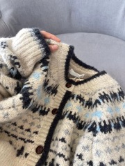 高級感復古提花圓領針織開衫女秋冬加厚單排扣寬鬆費爾島毛衣外套