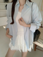 Women's Spring Jacket New French Design Sensory Minority Loose Top with Striped T-shirt