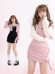 Spring and summer new collection: All-match embroidered sweet & spicy sweet girl cardigan top, fitted waistline, slimming design, with lace-trimmed spaghetti strap dress