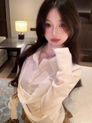 1x1 freely 260g original workmanship, fake two white Polo long-sleeved women's pure desire top