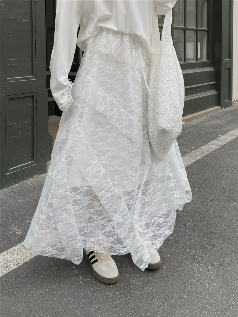 Real shot of 2025 spring new product pure sweet spliced ​​twill lace long skirt