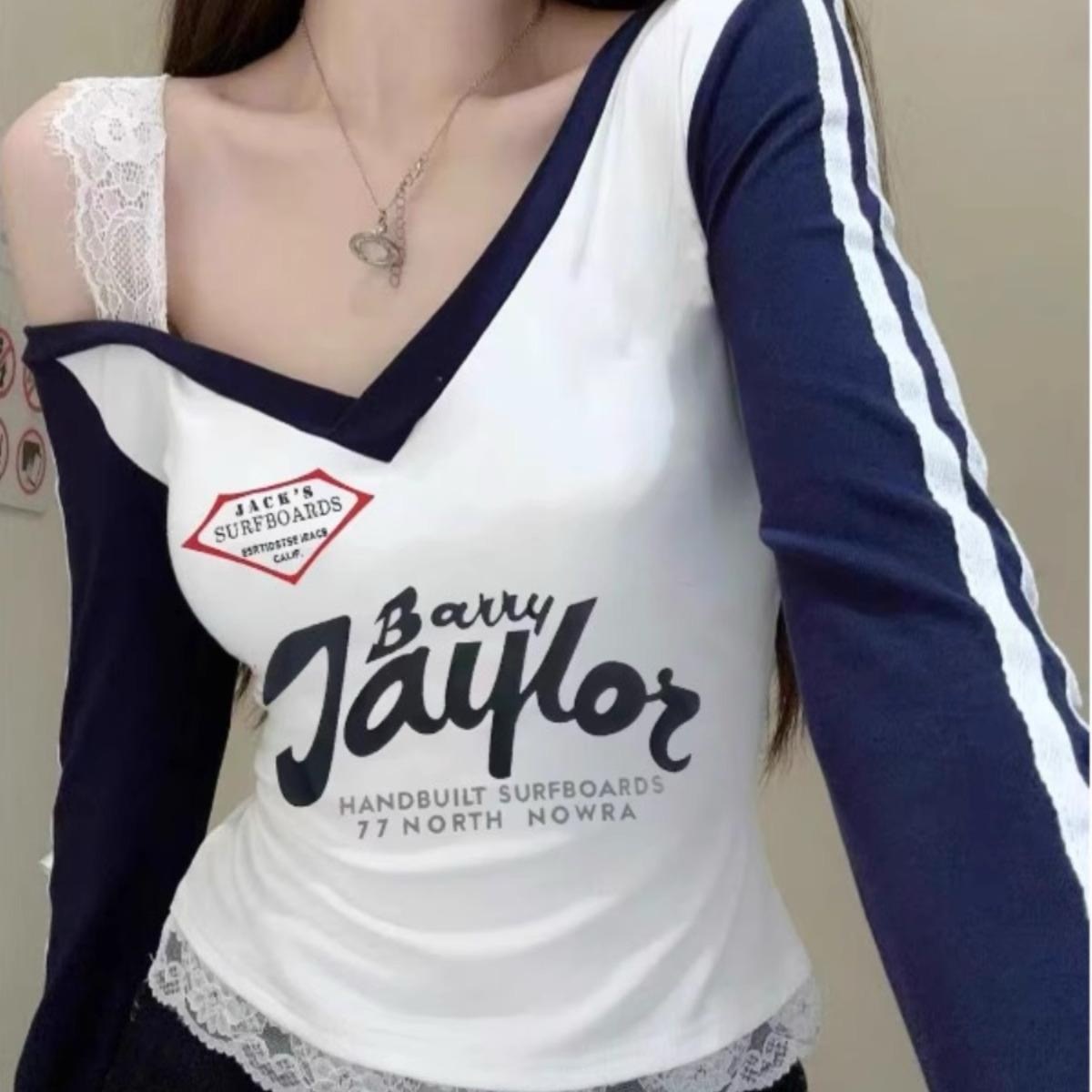 260g Korean retro heavy industry embroidered short-sleeved T-shirt for women