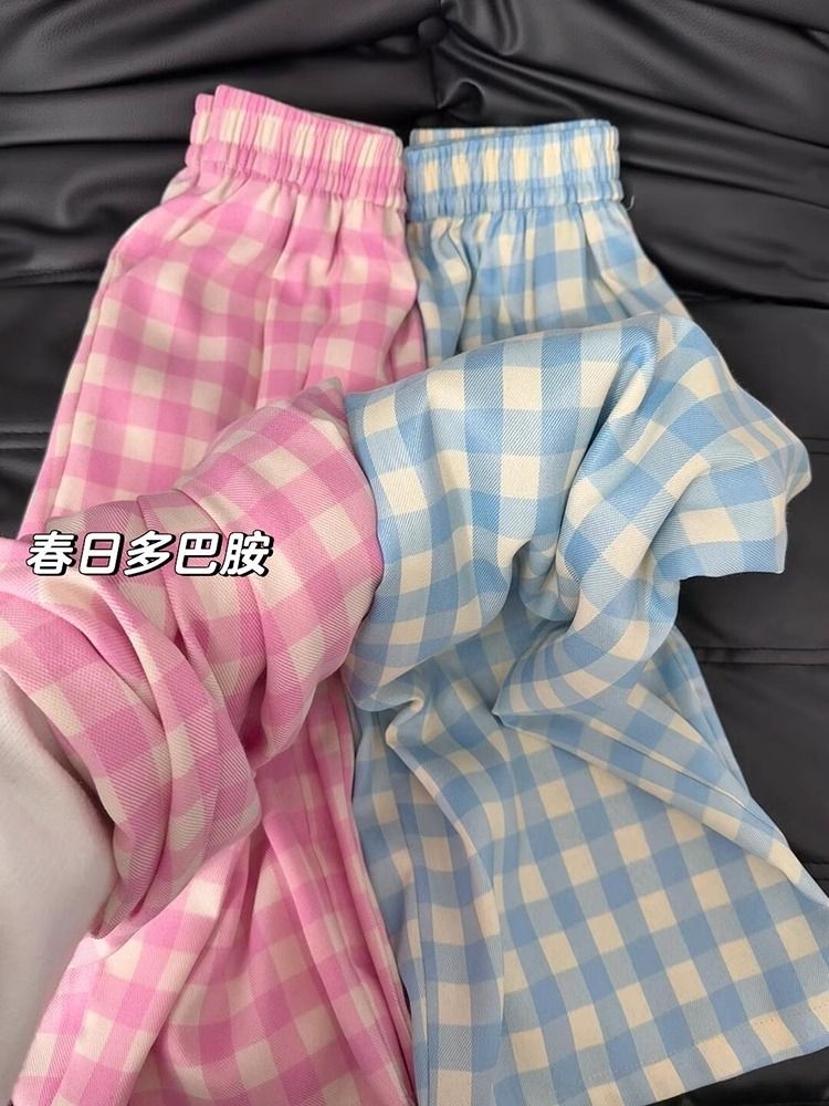 2025春夏新款春日多巴胺休閒褲女高腰小個子慵懶垂感寬鬆闊腿褲