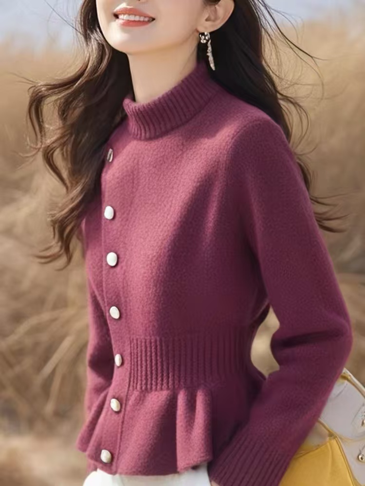 Fashionable and fashionable and beautiful purple waist-pinching sweater for women in autumn and winter design niche unique and beautiful top