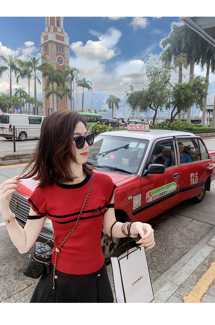 Fish and rabbit rabbit, small fragrance style high-end short-sleeved knitted women's 2025 summer new round neck ice silk top