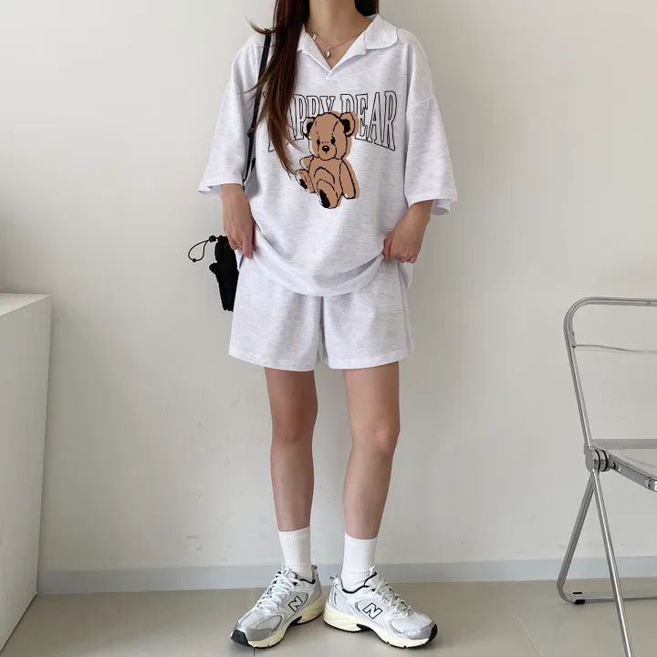 New cotton summer polo collar casual sports suit women's two-piece set 2025 small Korean short-sleeved two-piece set