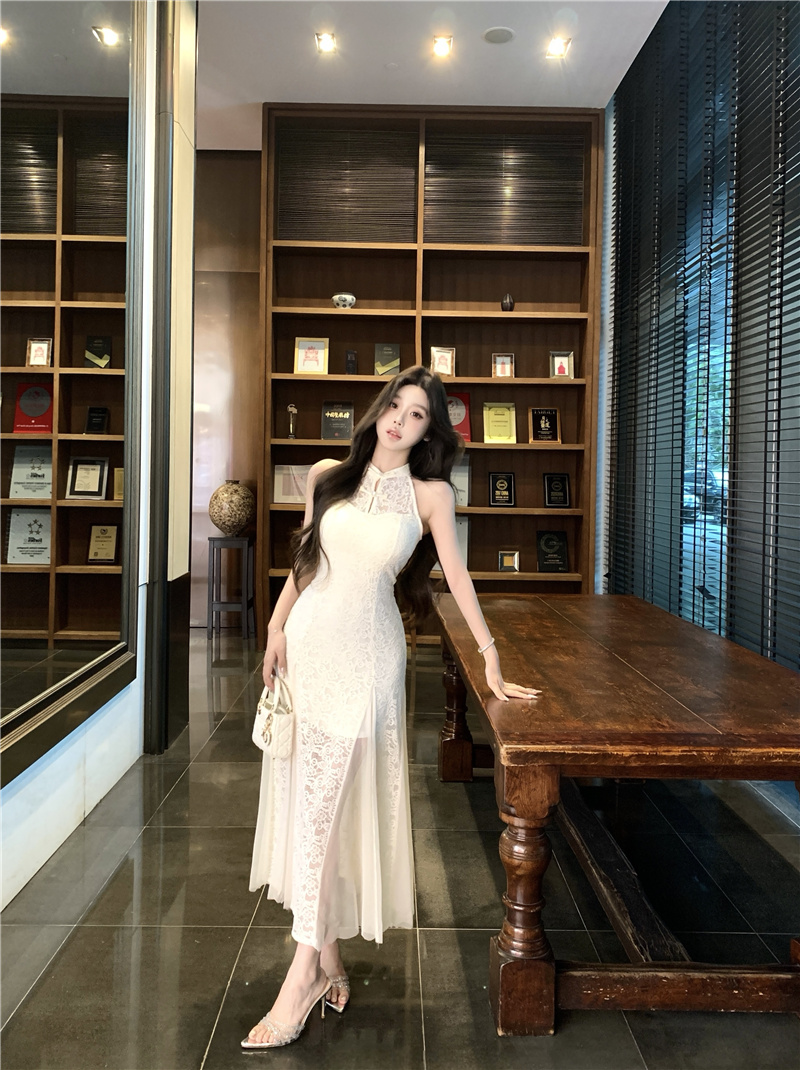 實拍~中式國風長裙夏收腰顯瘦溫柔氣質白月光旗袍魚尾連衣裙