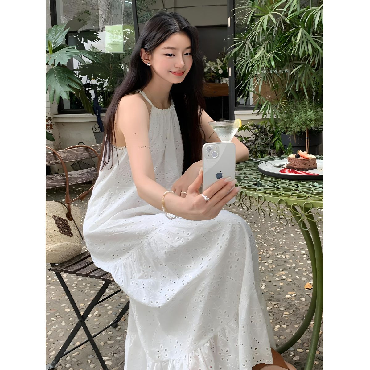 法式初戀白色吊帶連衣裙女2025夏季新款海邊度假無袖仙氣沙灘裙子
