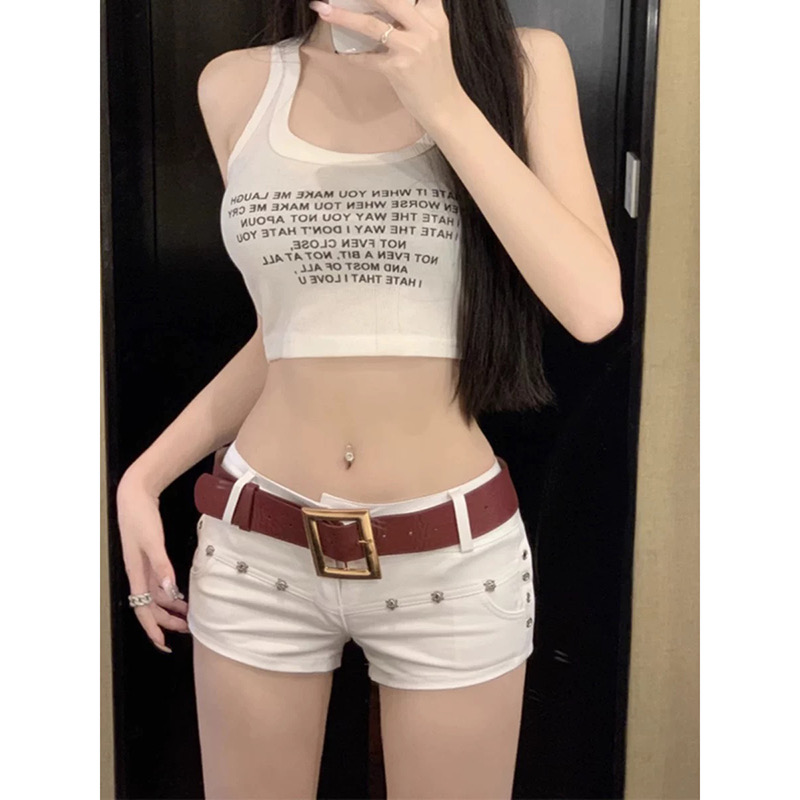Internet celebrity outfits the same hot pants for female hot girls y2k retro nightclub sexy low waist hip stud denim shorts