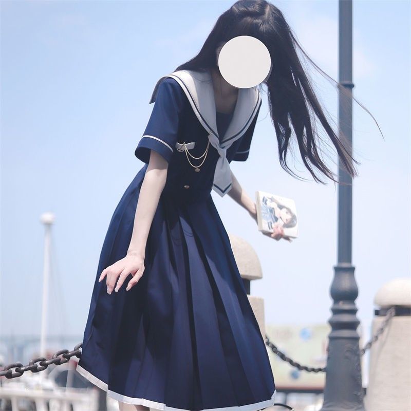 2025夏季日系JK水手服海軍領元氣少女中長款收腰學院風學生班服裙