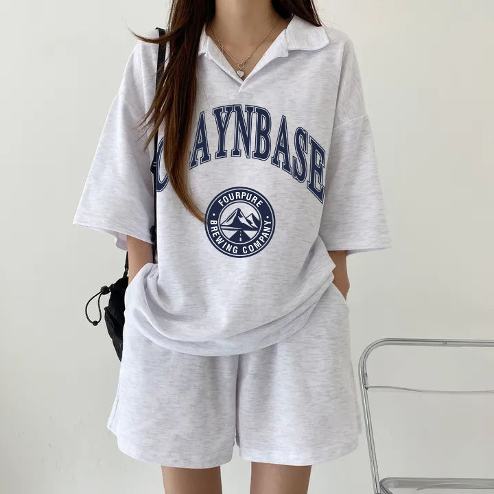 New cotton summer polo collar casual sports suit women's two-piece set 2025 small Korean short-sleeved two-piece set