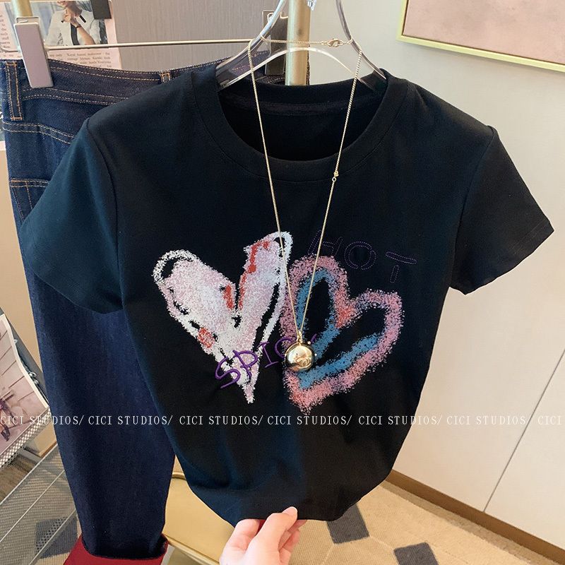 Official picture 92 cotton/8 spandex 40 210g pure cotton slim short T-shirt for women short sleeves