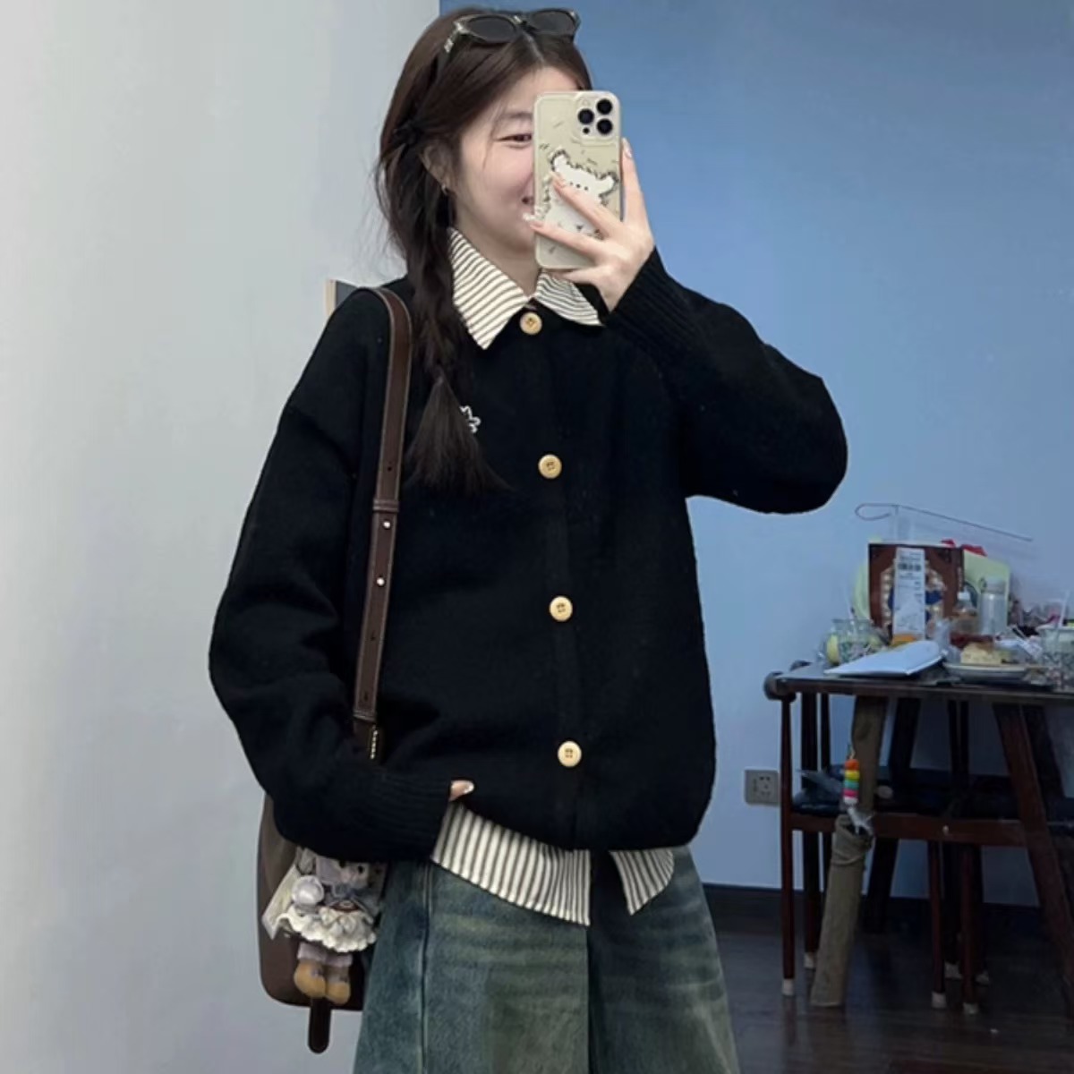 假兩件毛衣外套秋冬女裝韓版設計感小眾獨特别致上衣針織開衫